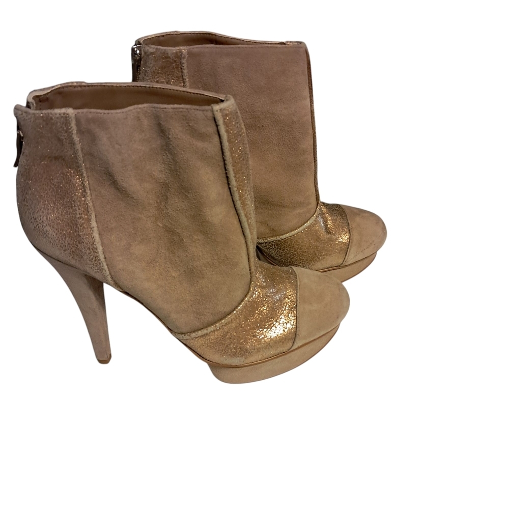 Leather Metallic Gold And Tan Suede Leather Women's Heeled Boots NWOT